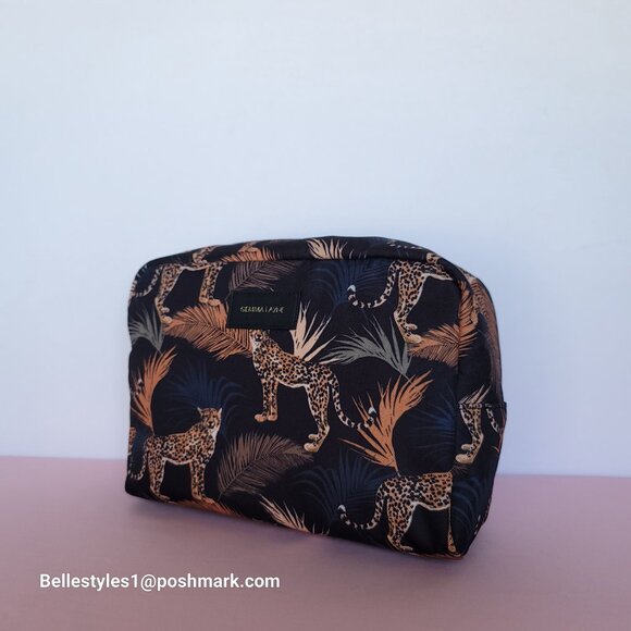 GEMMA LAYNE Travel Cosmetic Fabric Organizer Case w Animal Print- Black multi⭐ - Picture 4 of 16